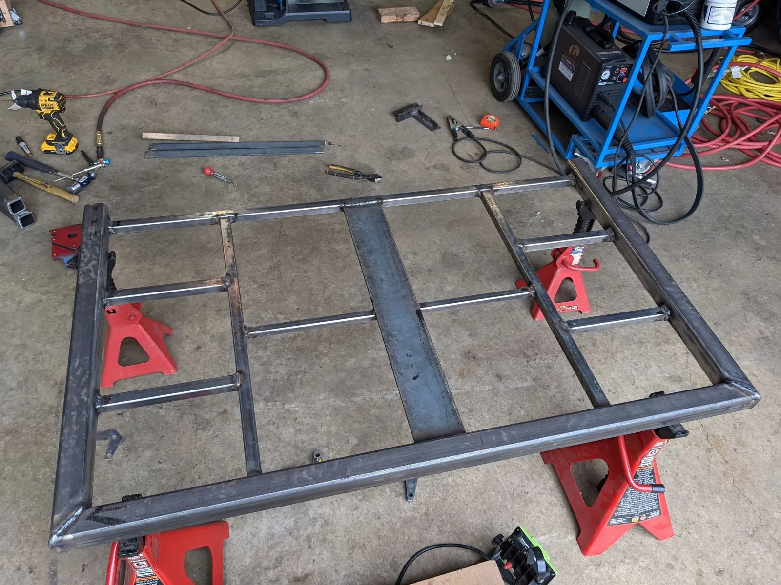 The lower frame welded out on jack stands