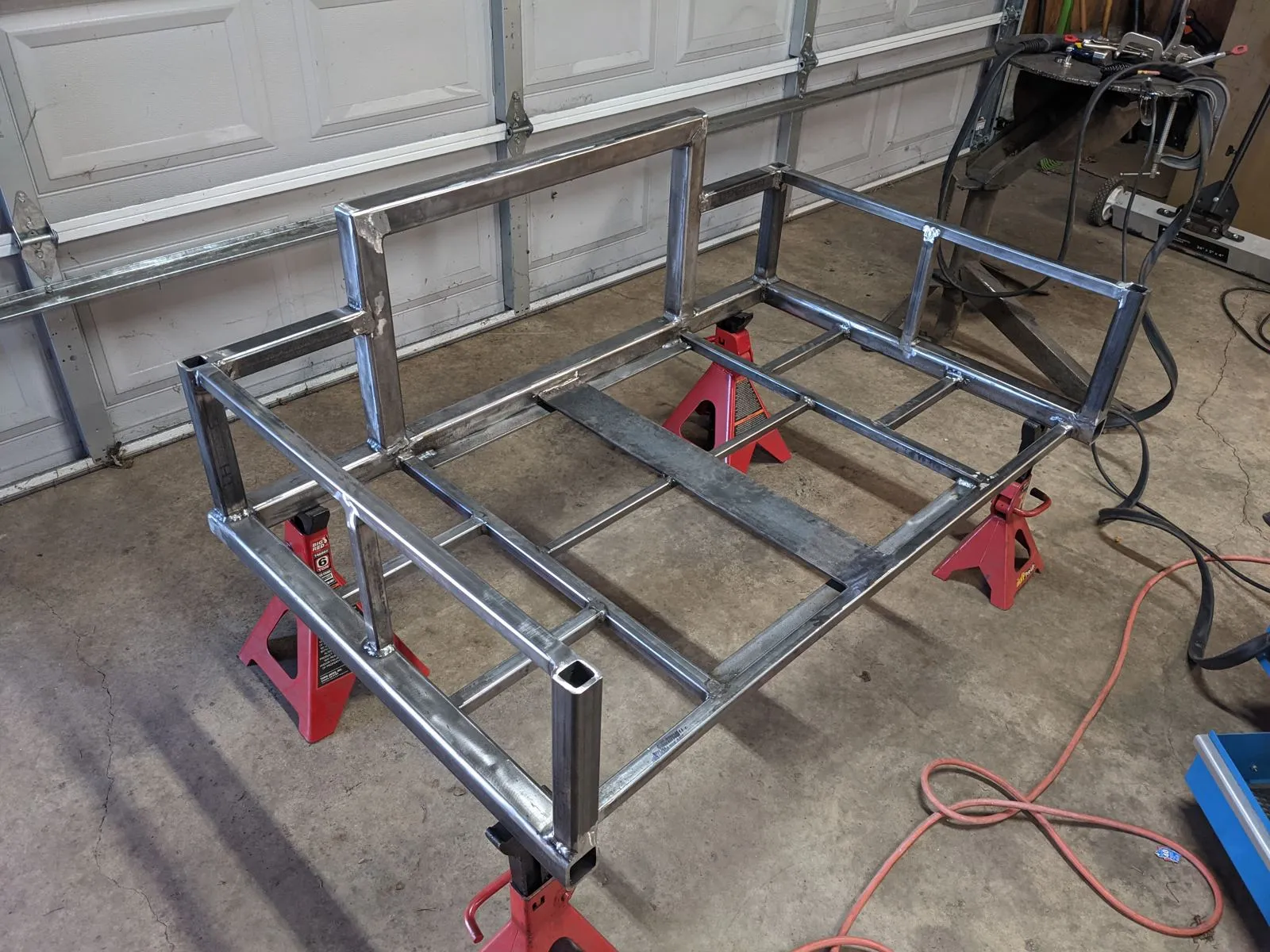The bed frame welded out and ground clean