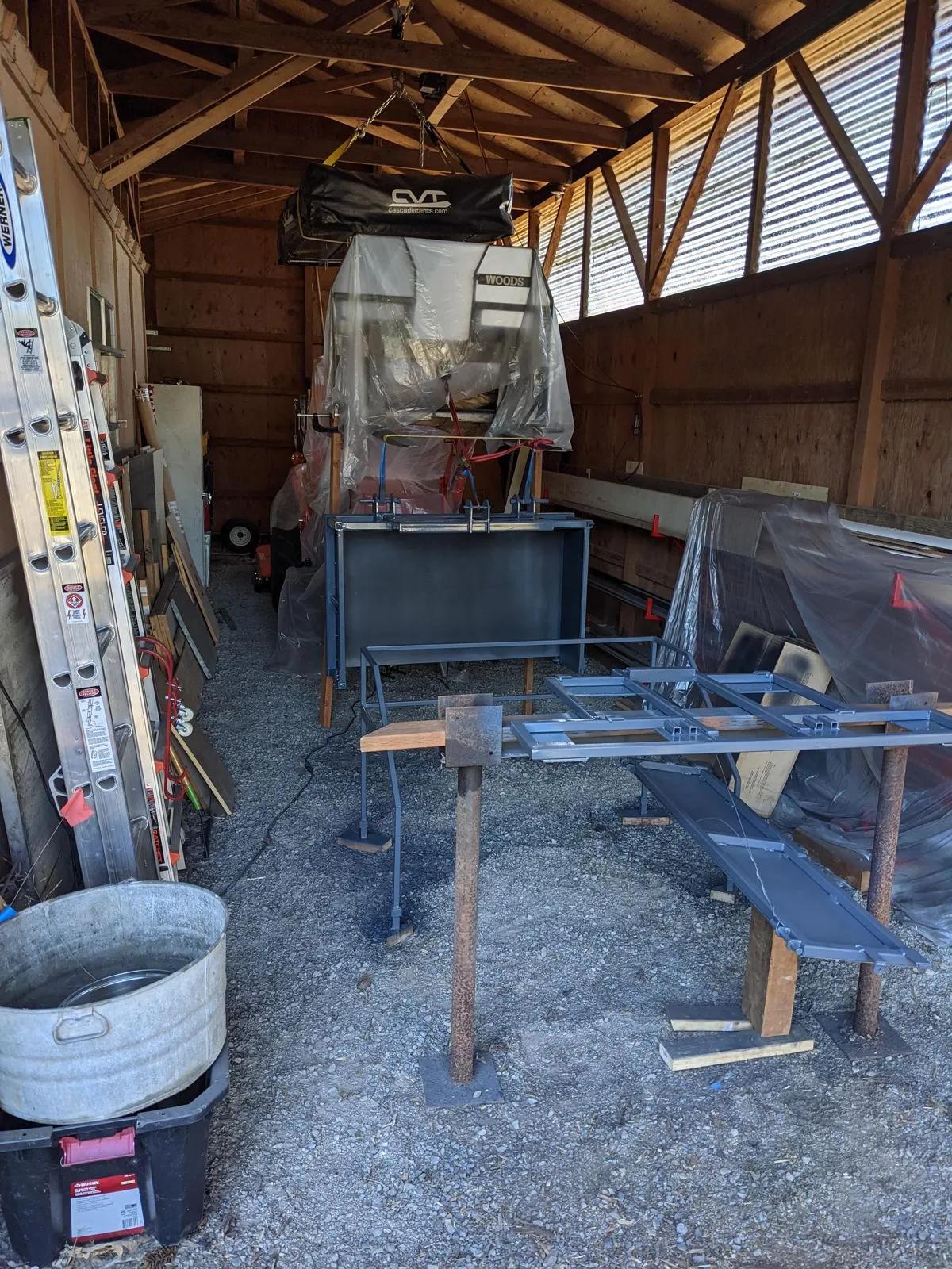 The carry-all set up for painting in the barn