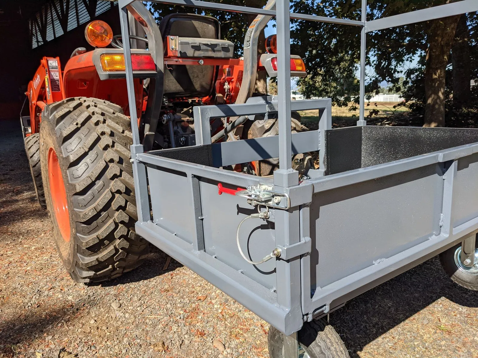 Detail of the finished tailgate and latches on the tractor