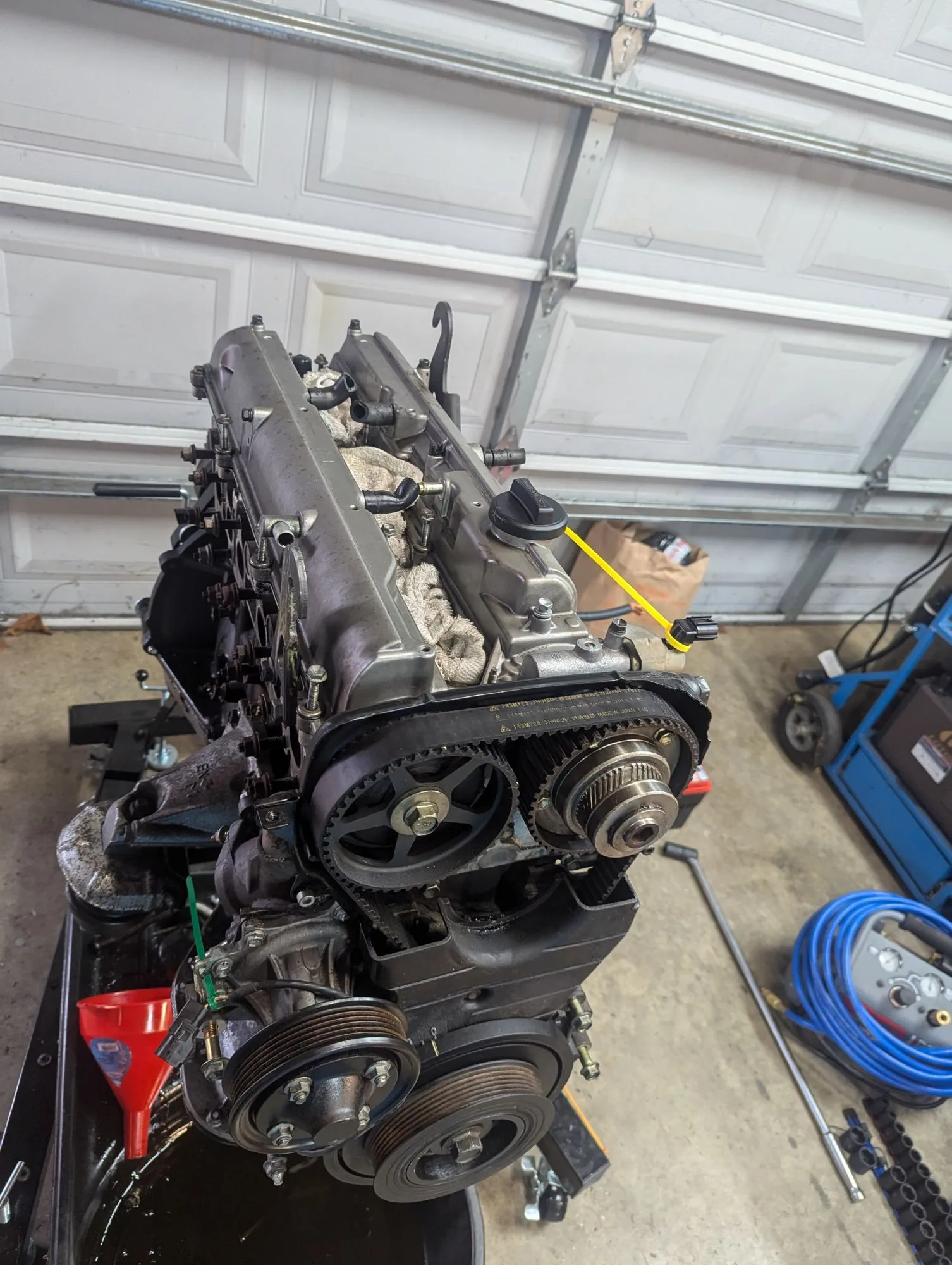 The 2JZ-GTE on an engine stand in the garage
