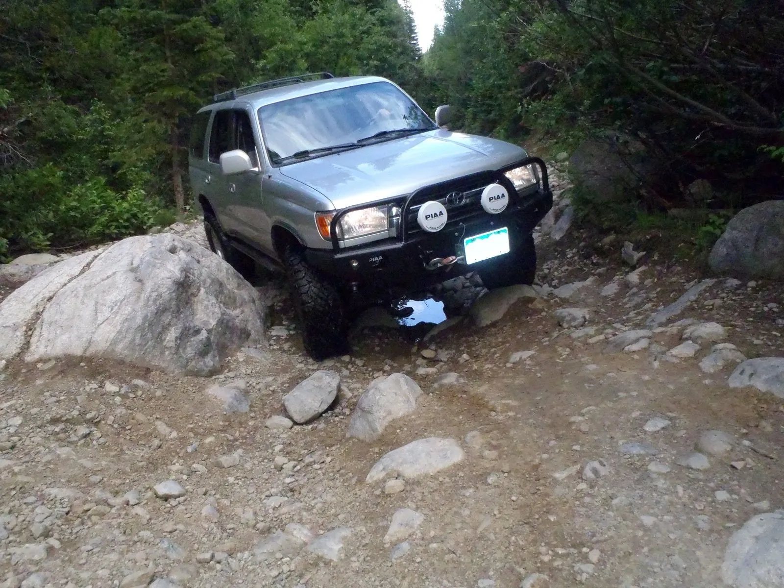 Climbing a rocky trail with the Shrockworks front bumper and PIAA lights