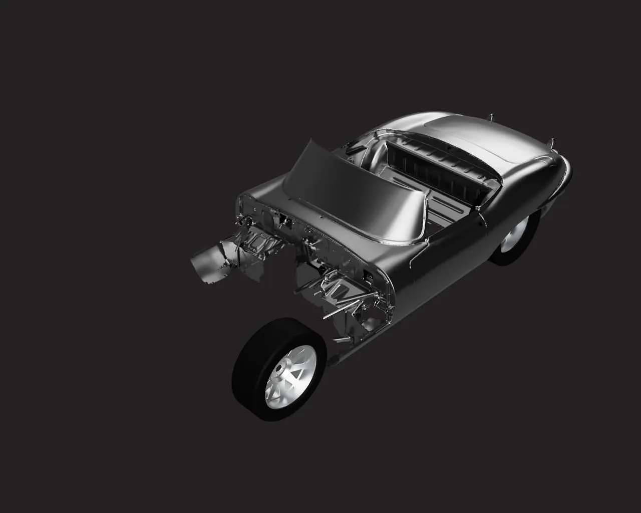 A CAD model of the E-Type body and chassis