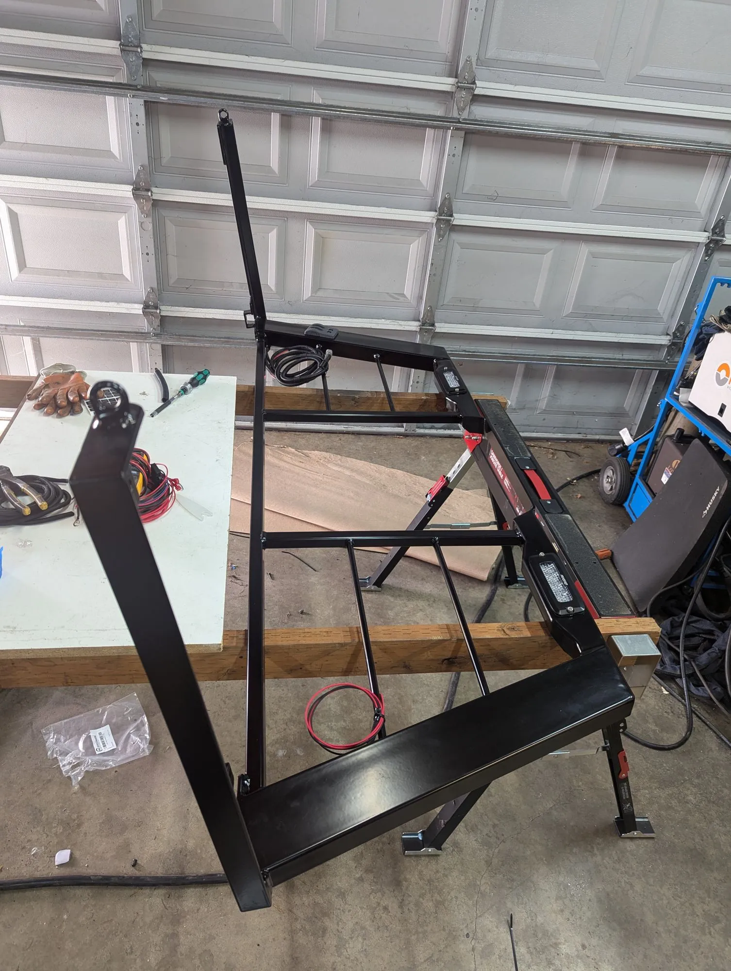 The headache rack frame on the welding table during the build